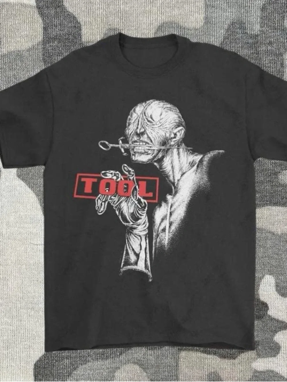 Gildan Black TOOL Graphic Tee with White Illustration and Red Logo